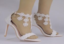 Open toe lace high heels sandals fashion white pearl tassel designer women wedding dress shoes size 35411756358