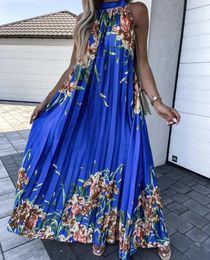 Casual Dresses LFRVZ 2024 INS Holiday Chiffon Retro Print Young Sexy Style Pleated Loose Dress Halter Off Shoulder Women Long
