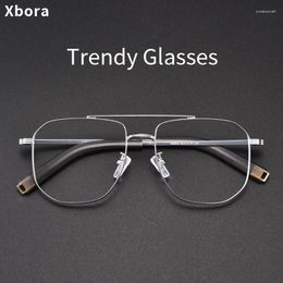 Sunglasses Frames Xbora Ultra -Light Titanium Alloy Trend Eyeglasses Frame Retro Double -Beam Men's Women's Prescription Optical Glasses