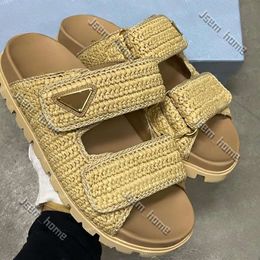 Summer Parda Shoe Designer P Sandals Slippers Crochet Flatform Slides Dad Platform Sandals Raffia Re-edition Beach Women Luxury Mules Raffie Thick Bottom Woven 607