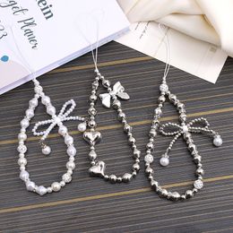 2024 Beaded Bowknot Mobile Phone Chain Lanyard Acrylic Round Beads Cell Phone Charm Strap Bracelets Phone Jewelry For Women