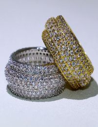 Sparkling Luxury Jewellery 925 Sterling SilverGold Filled Pave Full White Sapphire Promise Mircro CZ Diamond Women Wedding Band Rin38241831