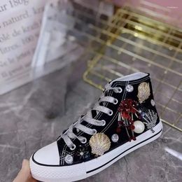 Casual Shoes 2024 Handmade Flower Canvas Fashion Trend Breathable Vulcanised Thick Sole Sweet Girls' Sports