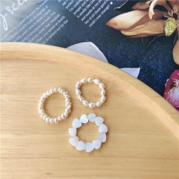 Bands New Simple Natural Freshwater Pearl Elastic Ring Women Vintage Shell Heart Ring Finger Jewellery Fashion Adjustable Ring Gifts