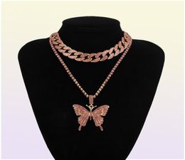 Cuban Chain Big 3d Butterfly fashion designer luxury diamonds statement pendant choker necklace for woman girls hip hop jewelry6141643