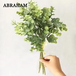 Decorative Flowers 37cm 6pcs Artificial Tree Branch Plastic Leaves Green Plants Fake Eucalyptus Leafs Desktop Plant For Home Party Wedding