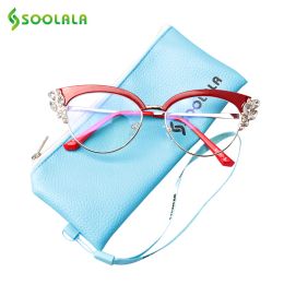 Frame Soolala Anti Blue Light Rhinestones Cateye Reading Glasses Women Ladies Eyeglasses Presbyopia Reading Glasses +0.5 to 4.0