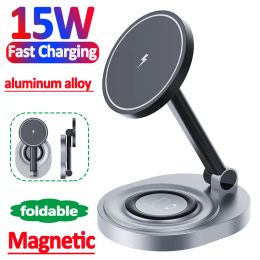 Chargers 15W 2 in 1 Magnetic Wireless Charger Stand Foldable For iPhone 12 13 14 Mini Pro Max Apple Watch Airpods Fast Charging Station