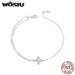 Strands WOSTU 925 Sterling Silver Cross Bracelet White Gold Plated Guardian Thin Bracelet for Women Wedding Party Jewelry Gifts FNB161