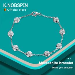 Bracelets KNOBSPIN D VVS All Moissanite Tennis Bracelet 4mm 2.4ct Lab Diamond Wedding Fine Jewellery 925 Sterling Sliver Bracelets for Women