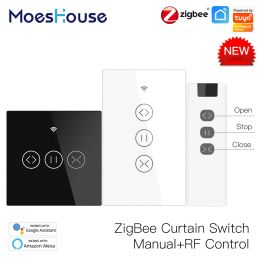 Control Zigbee Rf Smart Touch Curtain Switch Roller Blinds Shutter Tuya Smart App Wireless Control Relay Status Works with Alexa Google