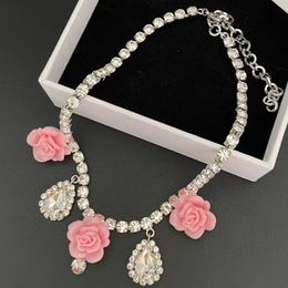 New Trendy Women Luxury Necklace White Gold Plated Bling CZ Rose Designer Choker Necklace for Girls Women for Party Wedding Gift
