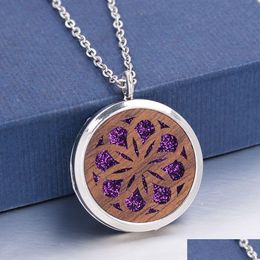 Lockets Magnetic Plant Flower Of Life Wooden Pendant Stainless Steel Necklace Aroma Per Essential Oil Diffuser Jewelry Drop Delivery Dhmj6