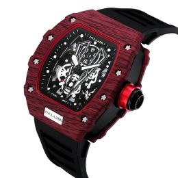 Watches Automatic Watch for Men Skeleton Mechanical Red Black Rubber Strap Richard Fashion Tonneau Reloj Hombre