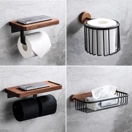 Holders Wooden Toilet Paper Holder Bathroom Wall Mount WC Paper Phone Holder Shelf Storage Towel Roll Shelf Accessories