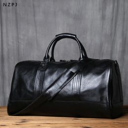 Bags NZPJ Genuine Leather Men Travel Bag Natural Cowhide Handbag Casual Crossbody Bag Large Capacity Luggage Bag For 16 inch laptop
