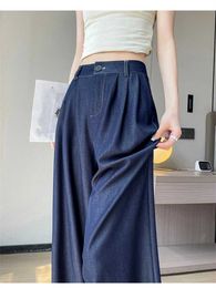 Women's Jeans Womens Solid Color Denim Blue Thin Pants Summer New Fashion Commuter Casual Loose Bottom Female Loose Wide Leg Trousers Y240422