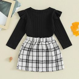 Clothing Sets Toddler Girl Spring Fall Winter Clothes Long Sleeve Ribbed T-Shirt Knit Tops Mini Skirts Set 2 Piece Outfits