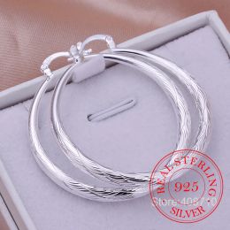 Earrings 925 Sterling Silver Hip Hop Round Earrings for Women Large Circle 4.0cm Piercing Hoop Earring Dropship Suppliers