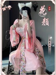 Casual Dresses Female Pink Sweet Dress Sexy Pyjamas Ancient Style Pure Desire Hanfu Cheongsam Uniform Elegant V Neck Korean Top Q7PV