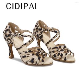 Dance Shoes CIDIPAI Satin Ladies Leopard Latin Professional Ballroom Dancing Women Soft Soles Sandals