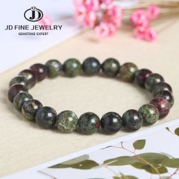 Strands JD Natural Dragon Blood Stone Elastic Bracelets Women Men Charm Dinosaur Jasper Beads Lucky Chakra Jewelry Special Jewelry Gift