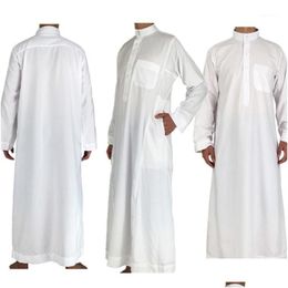 Ethnic Clothing White Long Sleeve Islamic Men Jubba Thobe Abaya Dubai S Arabia Traditional Ramadan Eid Arab Robes Drop Delivery Appare Otuzr