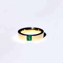 Bands Natural Gemstone Emerald Ring Gold Colour Inlaid Green Zircon Stainless Steel Rings for Women Bridal Engagement Jewellery
