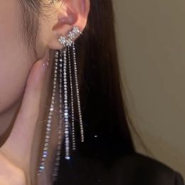 Earrings Inlaid Rhinestone Stars Earrings for Women Long Tassels Ear Cuffs Without Piercing Clip on Earrings Wedding Fashion Jewelry