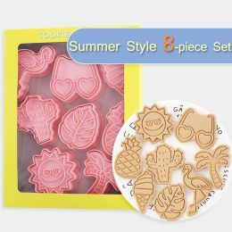 Sunglasses 8Pcs Cookie Moulds Sunglasses Flamingo Pineapple Ice Cream Cookie Cutter Beach Elements Biscuit Mould DIY Plastic Baking Tools