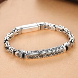 Strands FoYuan Silver Color New Jewelry Men's Bracelet Personality Peace Pattern Retro Hipster Bracelets Buckle Gift Accessory