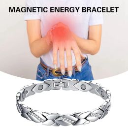 Bracelets Magnetic Therapy Arthritis Pain Relief Bracelets for Women Magnetic Steel Titanium Health Silver Color Bracelet with Crystal