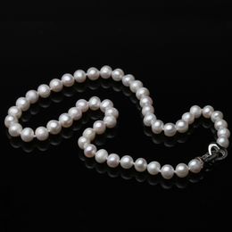 Real Natural Freshwater Near Round Pearl Necklace WomenClassic White 925 Silver Pearl Necklace Anniversary Gift240429
