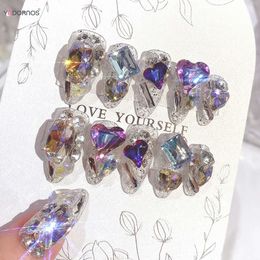 Almond Fake Colourful Rhinestone Designs Long False Handmade Glitter Press on Nails for Women Girls DIY Manicure