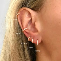 Earrings 2PCS Stainless Steel Minimal Hoop Earrings Crystal Zirconia Small Huggie Thin Cartilage Earring Helix Tragus Piercing Jewellery