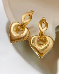 Earrings MADALENA SARARA 18K Yellow Gold Women Dangle Earrings Hallow Wire Drawing Heart Style Au750 Stamp