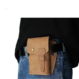 Waist Bags Men Crazy Horse Skin Universal Leather Bag Belt Clip Durable Outdoor Mobile Phone Pouch Camping Soft Back