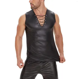 Men's Tank Tops Plus Size Mens Shiny Leather Top Adjustable Soft Matte T-Shirts Sleeveless Male High Elastic Shaping Vest