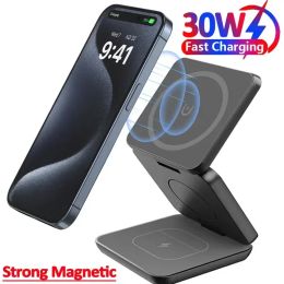 Chargers 3 in 1 Magnetic Foldable Wireless Charger Stand for iPhone 15 14 13 12 Apple Watch 8 7 Airpods Pro Fast Charging Dock Station