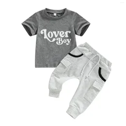 Clothing Sets 2024 0-4Y Summer Baby Boy Letter Print Casual Short Sleeve Tops Cotton T-shirt Pockets Harem Pants Kids Outfits 2pcs