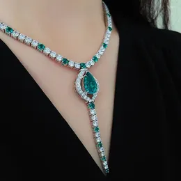 Chains Vintage Lab Emerald Diamond Necklace Real 925 Sterling Silver Party Wedding Chocker For Women Men Pendant Jewelry