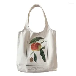 Shopping Bags Women Canvas Shoulder Bag Female Cute Peach Print Ladies Cotton Cloth Handbag Students Book Large Tote For Girl