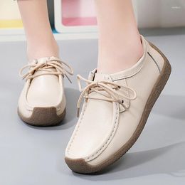 Casual Shoes Beige Genuine Leather Flat Women Sports Platform Flats Sneakers Fashion Moccasins Designer Loafers Ladies