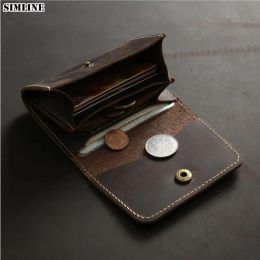 Wallets SIMLINE Genuine Leather Wallet For Men 100% Cowhide Vintage Handmade Short Small Wallets Purse Card Holder Case With Coin Pocket