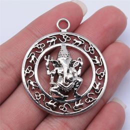 charms Wholesale 30pcs/bag 38x38mm Antique Silver Color Indian Elephant God Om Charms For Jewelry Making DIY Jewelry Findings