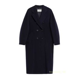 Women's Coat Cashmere Coat Luxury Coat MAX Maras Womens Navy Blue Wool Cashmere Beaver Double Breasted Coat