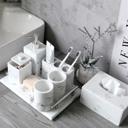 Heads Light luxury Marble Stripe Resin Wash Set Soap Dispenser Gargle Cup Toothbrush Holder Soap Dish Bathroom Bath Supplies