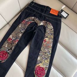 Slim Straight Tube Casual New Trendy Brand Lucky God Pants Jeans Brodered Jacquard Size Personlig tryck Löst passform 974010