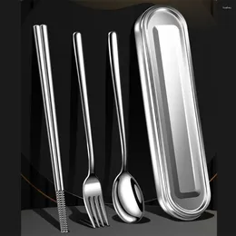 Dinnerware Sets 304 Tableware Set Portable Cutlery Stainless Steel Fork Spoon Travel Flatware With Box Kitchen Gadgets