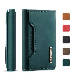 Holders Green Three Fold Card Holder Case Retro PU Leather Credit Cards Holders Bag Business Multiple Slots Magnetic Suction Small Pack